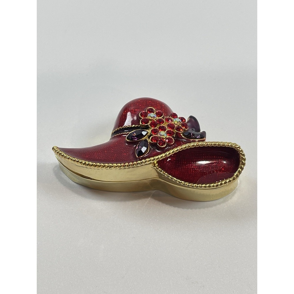 Red Hat Enameled Jeweled Trinket Treasure Box Lady's Trinket Ring/Earring Box‎